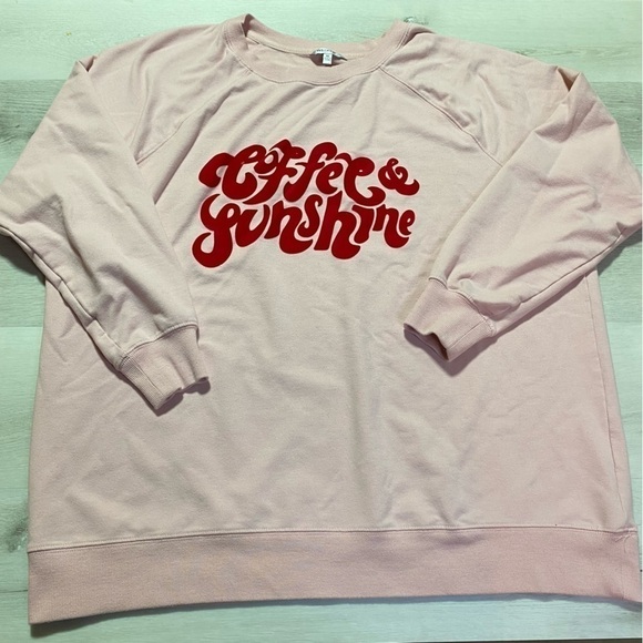Wild Fox Coffee & Sunshine Crewneck Lightweight Sweatshirt, Pink/Red, Size XL - Picture 1 of 10